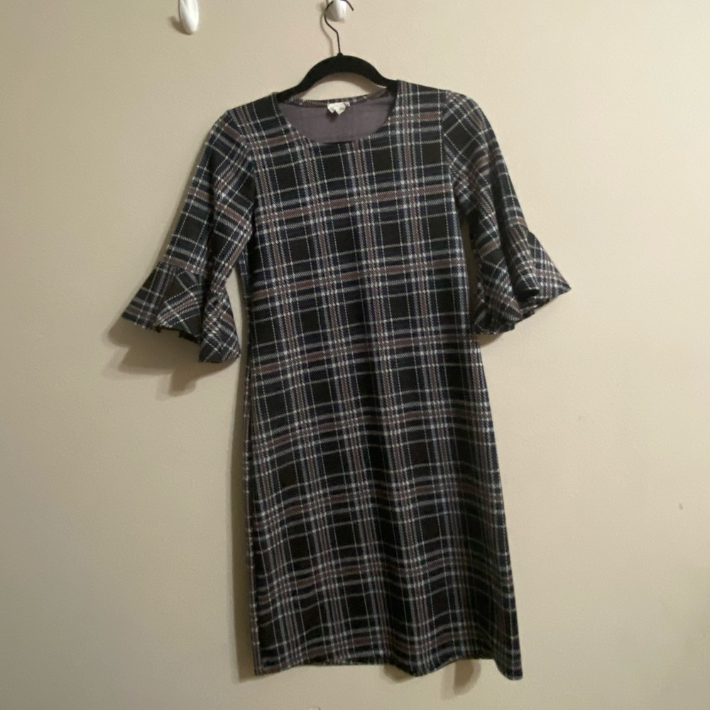 Black Plaid Knee-Length Dress